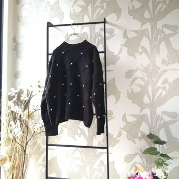 GRL 그레일 펄 장식 블랙 긴팔 니트 스웨터 M