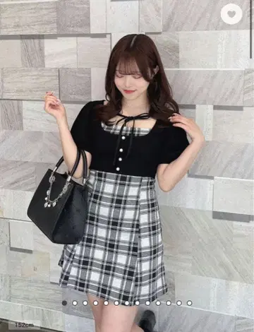 evelyn 리본 체크 미니 원피스