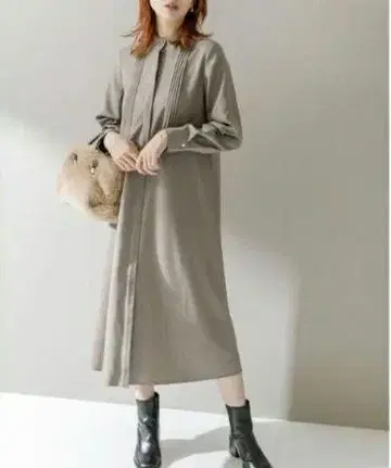로쏘 24AW 핀턱 스트레이트 원피스 그레이지 워셔블