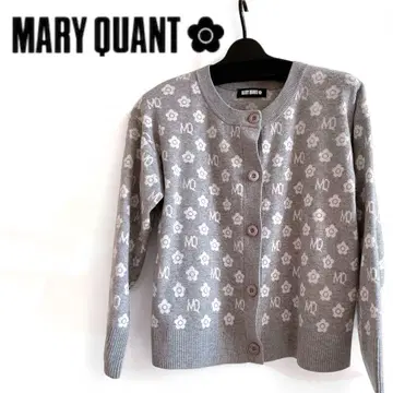 MARY QUANT 꽃무늬 로고 니트 가디건 그레이