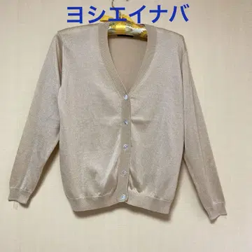 새상품급 요시에 이나바 비기 얇은 소재 가디건 실크 코튼 베이지 M~L