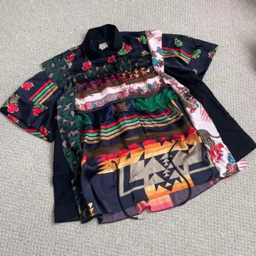 새상품급 sacai 상의 블라우스 패치워크 패턴 아카이브 패턴 사이즈 1