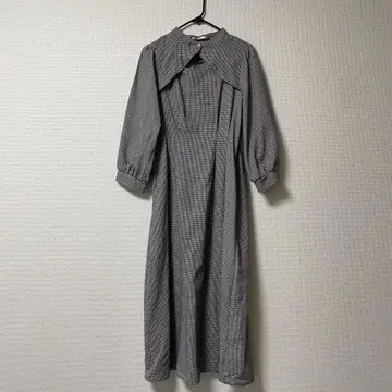 체크 무늬 7부 소매 롱 원피스