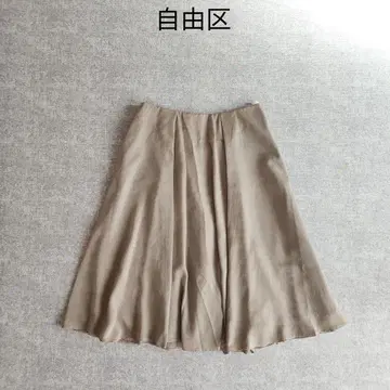 자유구 얇은 소재 턱 플레어 스커트 벨로아 무릎 위 그레이지 M
