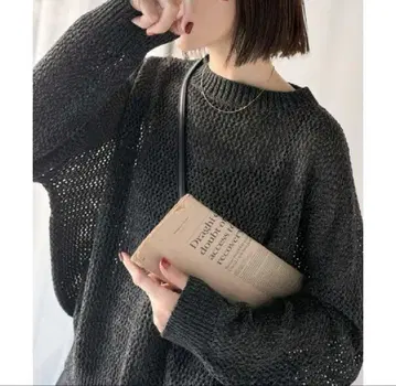 클래식 엘프 여성용 루즈 실루엣 메쉬 편직 니트 긴팔 새상품