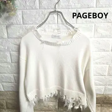PAGEBOY 프린지헴 크롭 니트 화이트