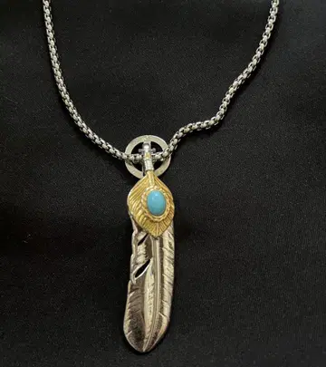 극강의 멋짐 인기 터콰이즈 특대형 페더 목걸이