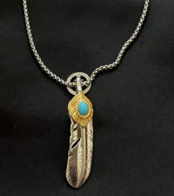 극강의 멋짐 인기 터콰이즈 특대형 페더 목걸이