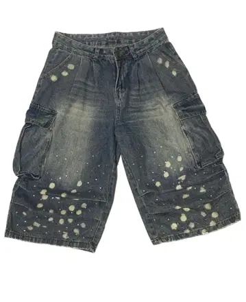 Rhinestone Modified Denim Cargo Shorts