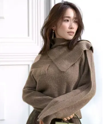 snidel 브라운 버튼 하이넥 니트 스웨터