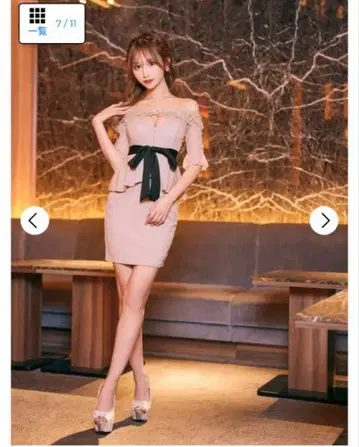 오프숄더 리본 포함 타이트 드레스 M 사이즈 핑크