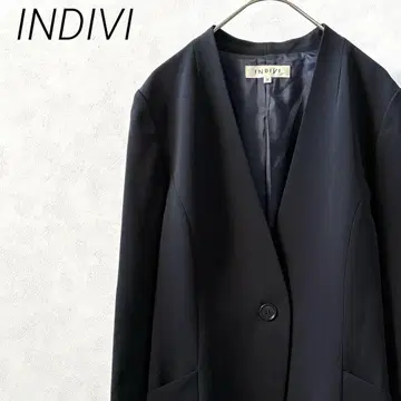 INDIVI 노카라 자켓 V넥 포켓 부착 심플 안감 부착