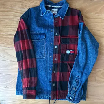 TOMMY JEANS 데님 레드 체크 긴팔 셔츠