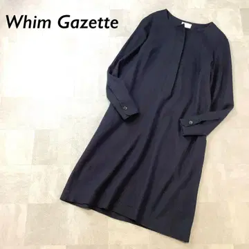 Whim Gazette 하프 버튼 울 원피스 긴팔 네이비