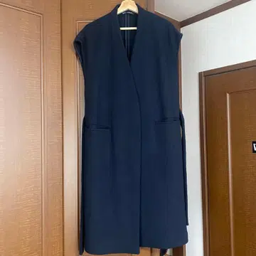 네이비 노카라 베스트 허리 벨트 포함