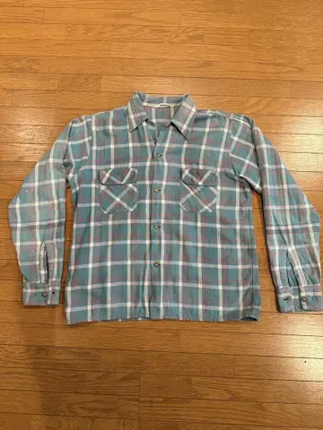 PILGRIM 40s~50s 박스 오픈 카라 체크 무늬 플란넬 셔츠 S