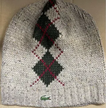 Lacoste 아가일 무늬 니트 모자 베이지 계열