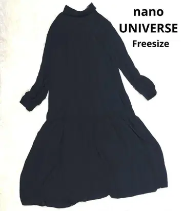 새상품급 nano UNIVERSE 플레어 절개 롱 원피스 네이비 프리