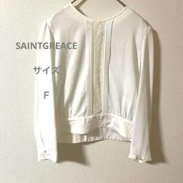 SAINTGREACE 화이트 긴팔 블라우스 레이스 디테일