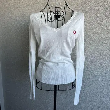 TRUERELIGION 화이트 V넥 긴팔 티셔츠