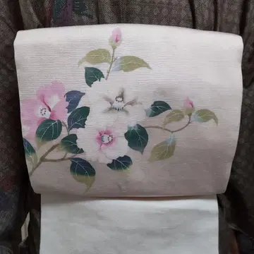 순수 실크 2대 청지랑 작 손그림 꽃 명주 오비 (615)