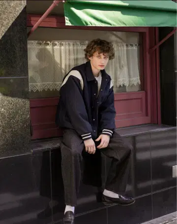 BONBON 울 바시티 자켓 네이비/화이트 익명 배송