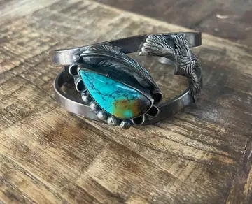 BIGHAND 터콰이즈 실버 뱅글 깃털 디자인