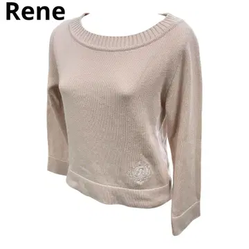 Rene 르네 니트 상의 브랜드 로고 자수 36 크림 오렌지