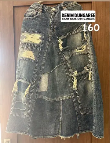 DENIMDUNGAREE 빈티지 데미지 복구 가공 데님 롱 스커트