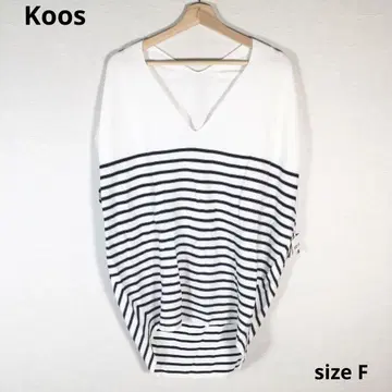 택 포함 미사용품 Koos 코스 튜닉 면 100% 화이트 x 블랙