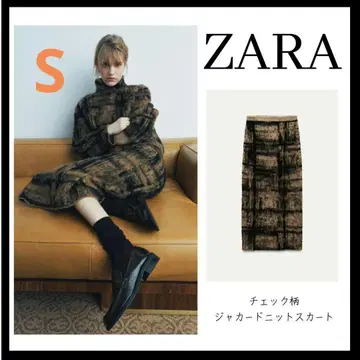ZARA 체크 무늬 재규어 니트 스커트 S