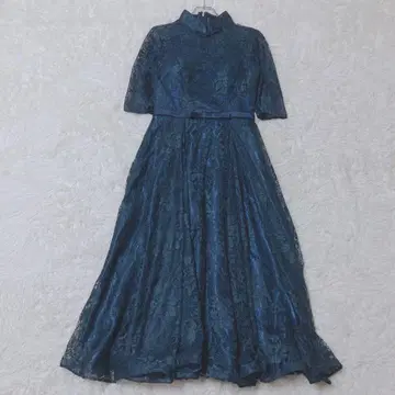 여성용 원피스 네이비 레이스 안감 있음 어깨 패드 롱 원피스