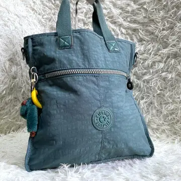 kipling 나일론 토트백 참 포함 A4 사이즈 수납 가능 블루 계열