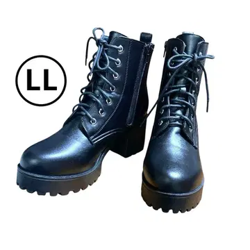 블랙 레이스업 통굽 부츠 LL