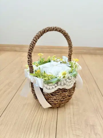 결혼식 반지 쿠션 반지 반지 바스켓 바스켓 바스켓 리본 꽃 플라워