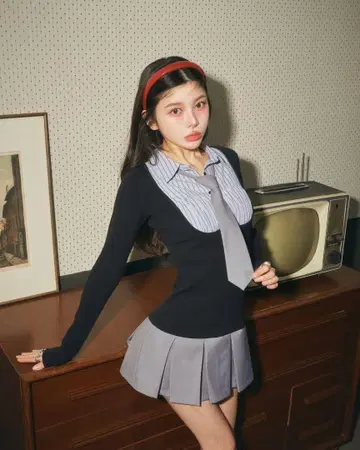 다리치 셔츠 도킹 니트 미니 원피스