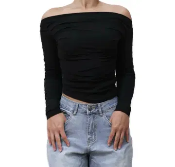 beyourself 패드 부착 오프숄더 긴팔 블랙 S 사이즈