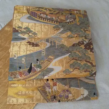 새상품급 럭셔리 금실 사용 후쿠로 오비 헤이안쿄 그림