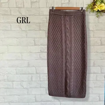 그레일 케이블 짜임 롱 니트 스커트 타이트 내로우 M 그레이 GRL