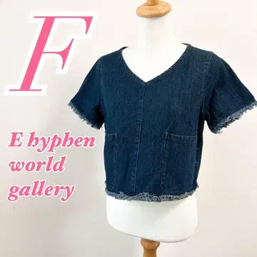 E-hyphen world gallery 데님 프린지 반팔 티셔츠