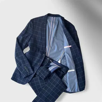 ZARA MAN 셋업 수트 L 사이즈 체크 무늬 네이비