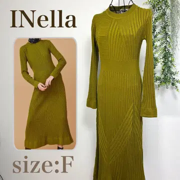 Inella 이네라 불규칙 리브 니트 원피스 카키 롱 울 혼방