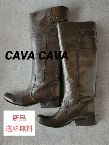 cava cava 다크 브라운 천연 가죽 롱 부츠