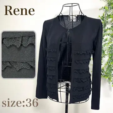 [ 컨디션 최상 ] Rene 루네 가디건 프릴 레이스 블랙 36 일본제