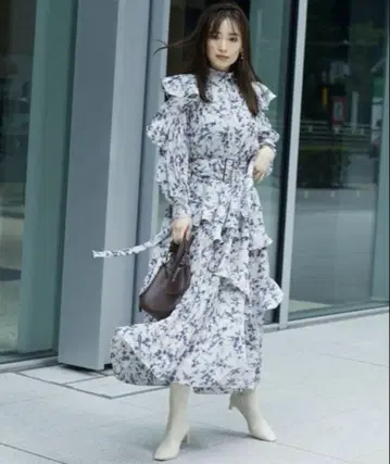 스나이델 프릴 장식 꽃무늬 롱 원피스 snidel