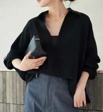 택 포함 새상품 GEORGETTE SKIPPER 블라우스 블랙