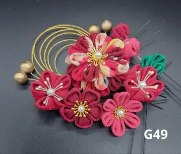 츠마미자이쿠 머리 장식 성인식 졸업식 결혼식 시치고산 크림슨 패턴 G49