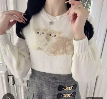 evelyn 니트 고양이 화이트