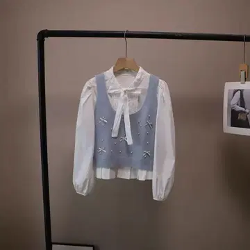 스위트 레트로 블라우스 x 니트 베스트 2세트