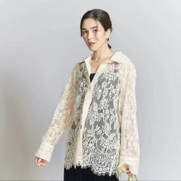 뷰티앤유스 나일론 코튼 레이스 셔츠 화이트